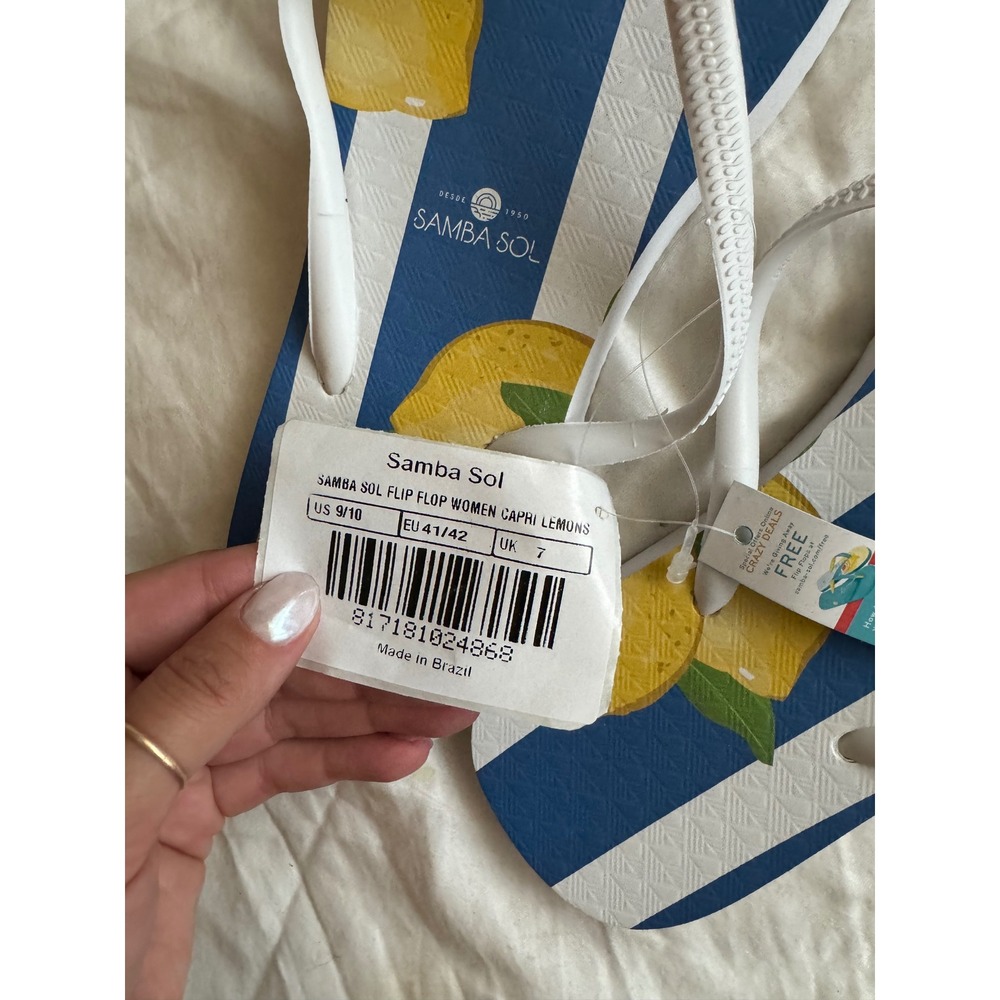 NWT Samba Sol Women's Blue/White Stripe Capri Lemon" Flip Flops Size 9/10